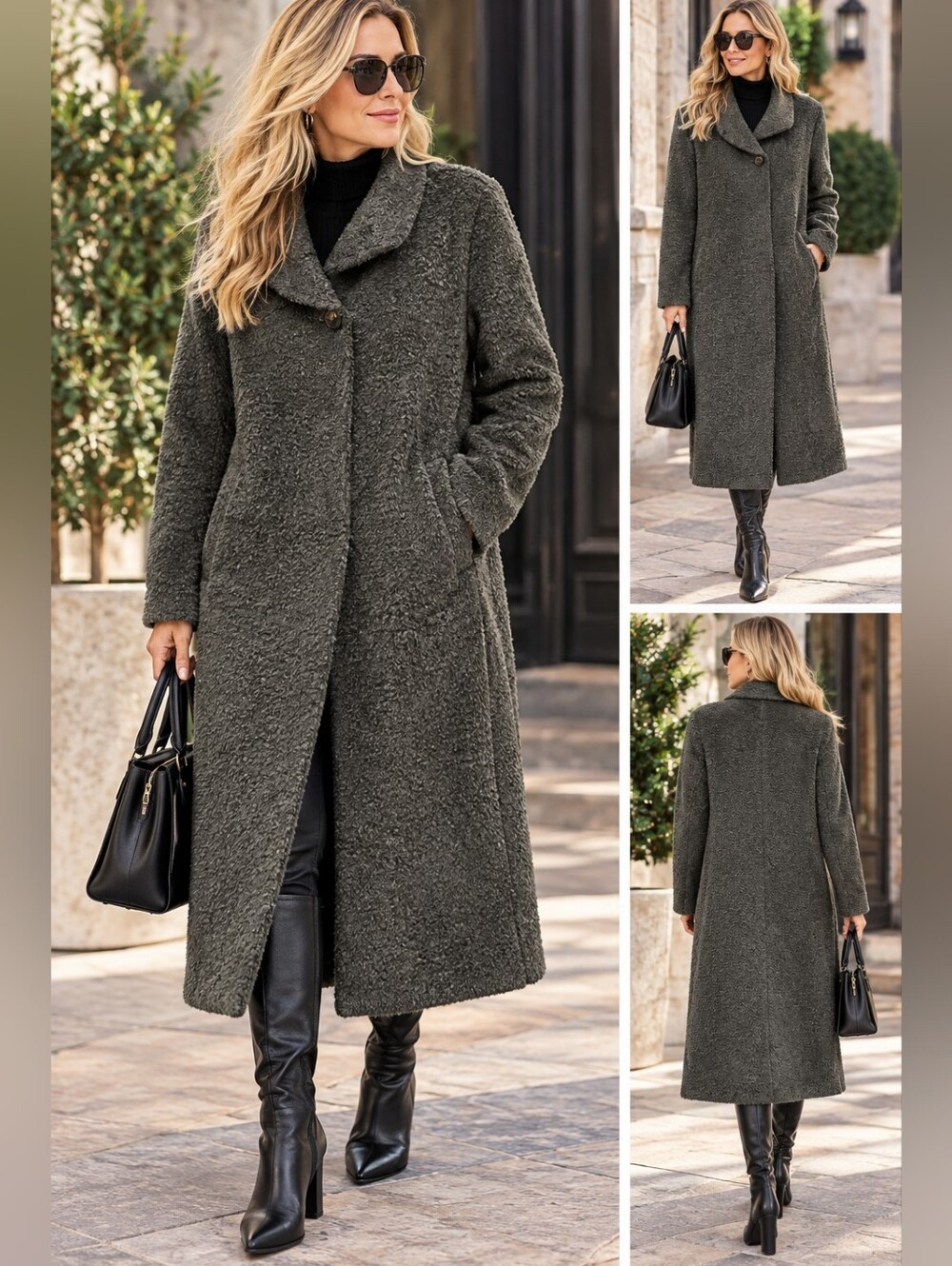 Hilary Radley Wool Suri Alpaca Long Coat Olive Green Size 16